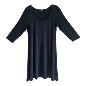 EILEEN FISHER Women's M 100% Silk Dress Black 1/2 Sleeve Above Knee Classic